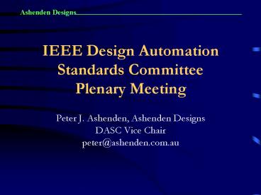 IEEE Design Automation Standards Committee Plenary Meeting