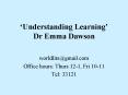 Understanding Learning Dr Emma Dawson PowerPoint PPT Presentation