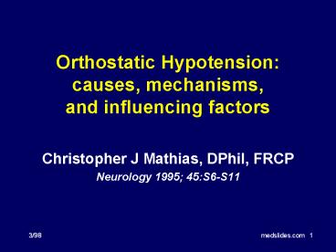 Orthostatic Hypotension: causes, mechanisms, and influencing factors