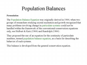 Population Balances