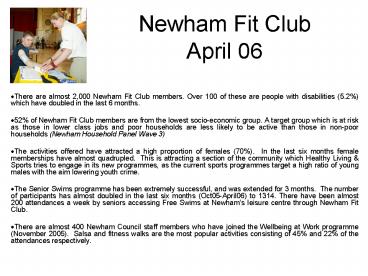 Newham Fit Club April 06
