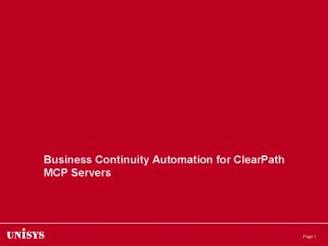 Business Continuity Automation for ClearPath MCP Servers