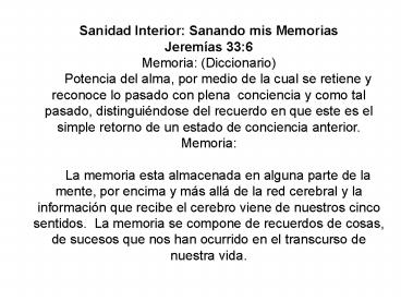 Sanidad Interior: Sanando mis Memorias