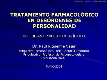 TRATAMIENTO FARMACOLGICO EN DESRDENES DE PERSONALIDAD