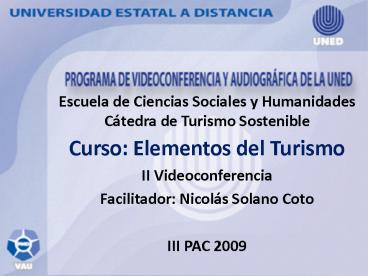 Escuela de Ciencias Sociales y Humanidades Ctedra de Turismo Sostenible