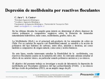 Depresin de molibdenita por reactivos floculantes