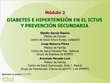 DIABETES E HIPERTENSIN EN EL ICTUS Y PREVENCIN SECUNDARIA