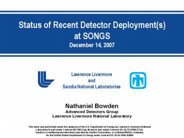 Status of Recent Detector Deployments at SONGS