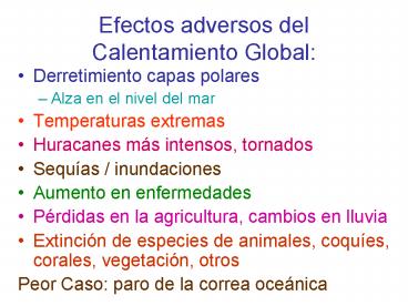 Efectos adversos del Calentamiento Global: