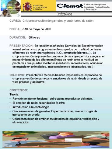 CURSO: Criopreservacin de gametos y embriones de ratn