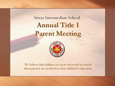 Annual Title I Parent Meeting