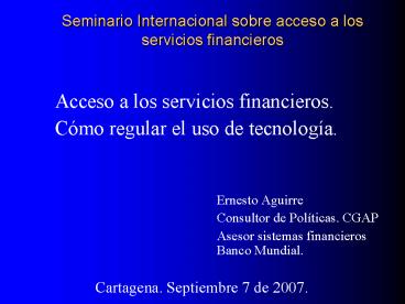 Seminario Internacional sobre acceso a los servicios financieros