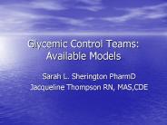 Glycemic Control Teams: Available Models