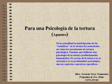 Para una Psicologa de la tortura Apuntes