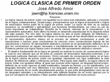 LOGICA CLASICA DE PRIMER ORDEN Jos