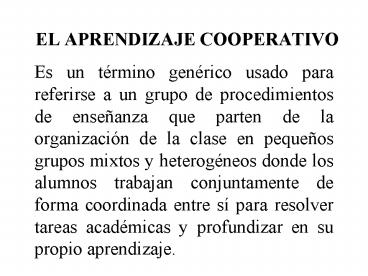 EL APRENDIZAJE COOPERATIVO