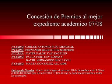 Concesin de Premios al mejor expediente acadmico 0708