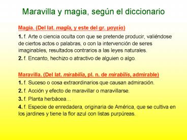 Maravilla y magia, segn el diccionario