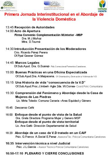Primera Jornada Interinstitucional en el Abordaje de la Violencia Domstica