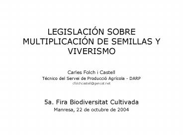 LEGISLACIN SOBRE MULTIPLICACIN DE SEMILLAS Y VIVERISMO