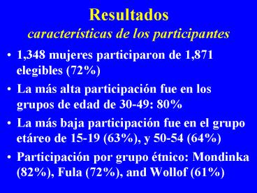 Resultados caractersticas de los participantes