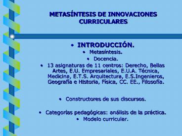 METASNTESIS DE INNOVACIONES CURRICULARES