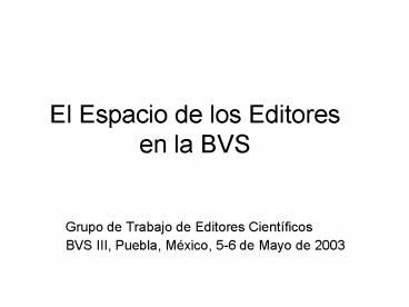 El Espacio de los Editores en la BVS