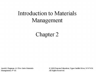Introduction to Materials Management Chapter 2