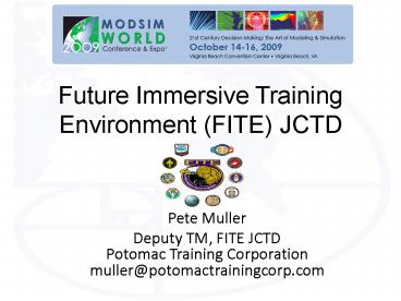 Future Immersive Training Environment FITE JCTD