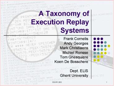 A Taxonomy of Execution Replay Systems