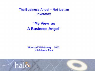 The Business Angel Not just an Investor