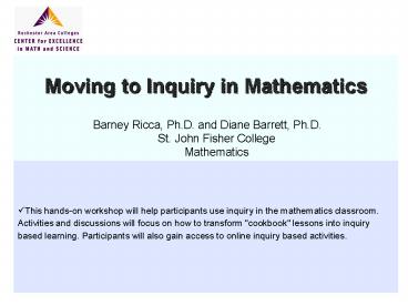 Moving to Inquiry in Mathematics