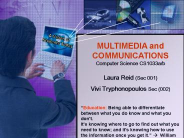 MULTIMEDIA and COMMUNICATIONS Computer Science CS1033ab Laura Reid Sec 001