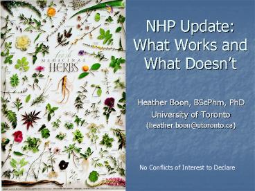 NHP Update: What Works and What Doesnt