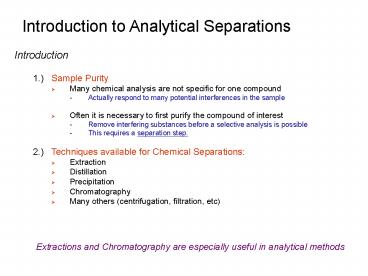 Introduction to Analytical Separations