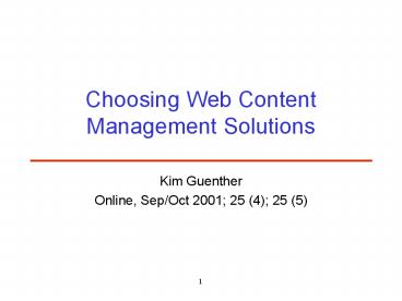 Choosing Web Content Management Solutions