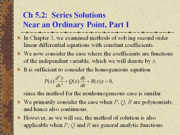Ch 5.2: Series Solutions Near an Ordinary Point, Part I