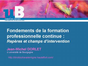 Fondements de la formation professionnelle continue : Repres et champs dintervention