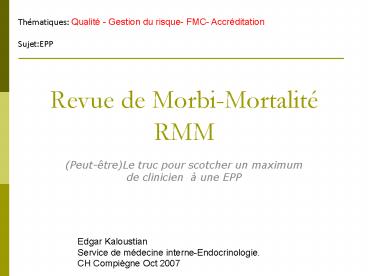 Revue de MorbiMortalit RMM