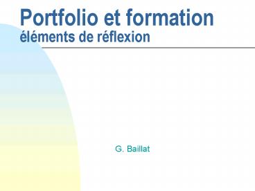Portfolio et formation lments de rflexion