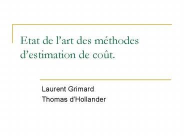 Etat de lart des mthodes destimation de cot'