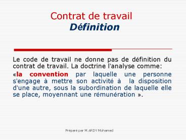 Contrat de travail Dfinition