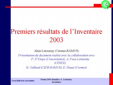 Premiers rsultats de lInventaire 2003