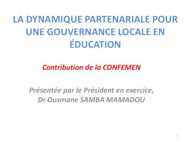 La dynamique partenariale pour une gouvernance locale en 