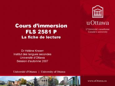 Cours dimmersion FLS 2581 P La fiche de lecture