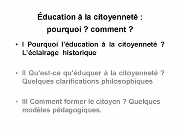 ducation la citoyennet: pourquoi comment