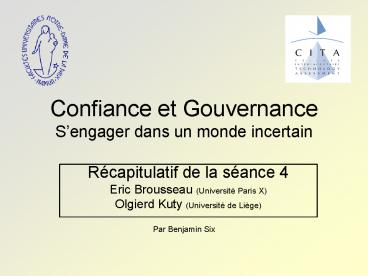 Confiance et Gouvernance Sengager dans un monde incertain