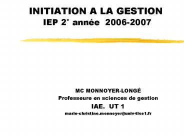 INITIATION A LA GESTION IEP 2 anne 20062007