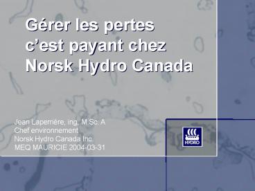 Grer les pertes cest payant chez Norsk HydroCanada