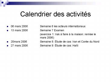 Calendrier des activits